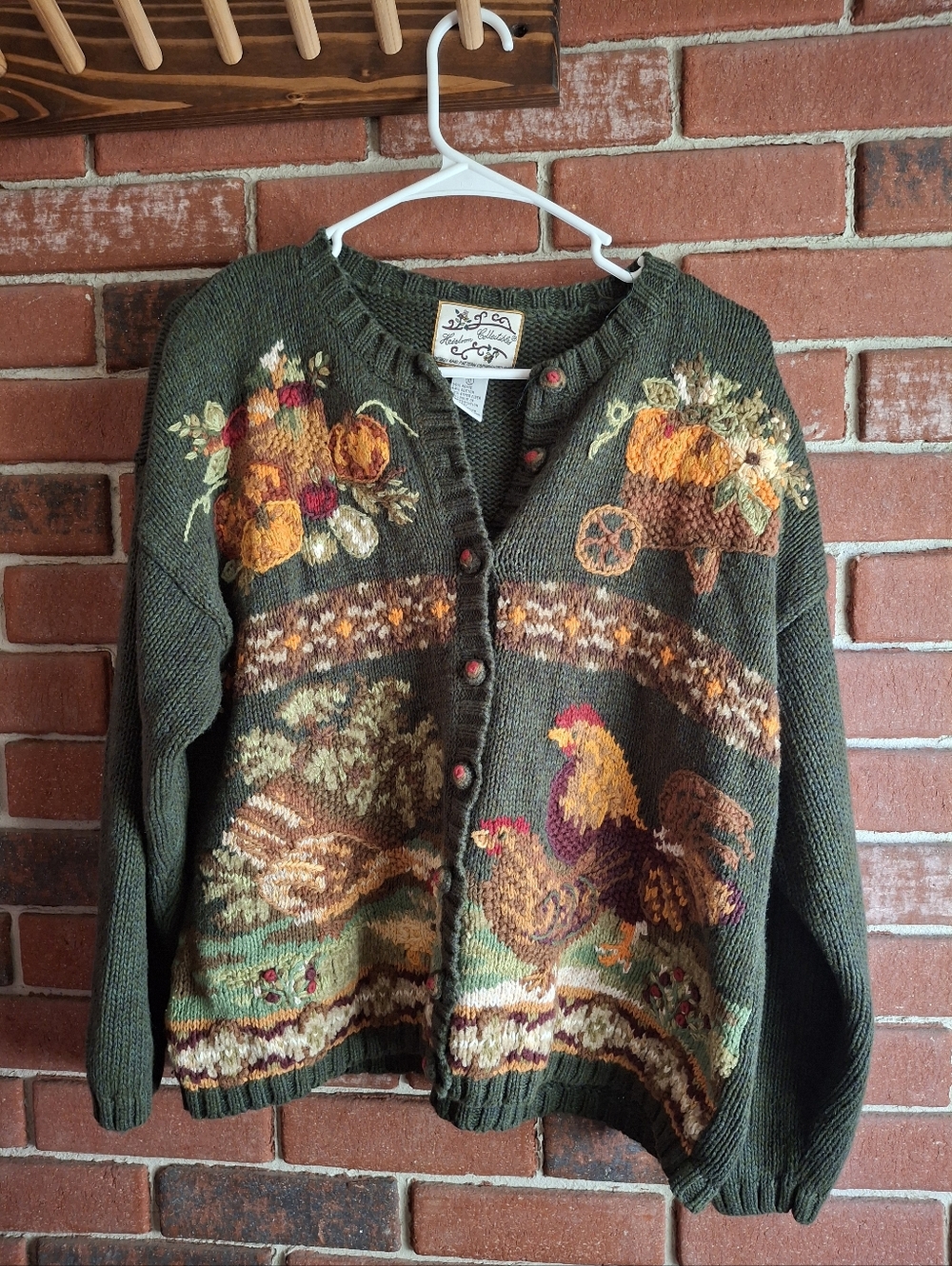 🐓Vintage Heirloom Collectible XL Rooster Farm Fall Cardigan - Picture 6 of 8
